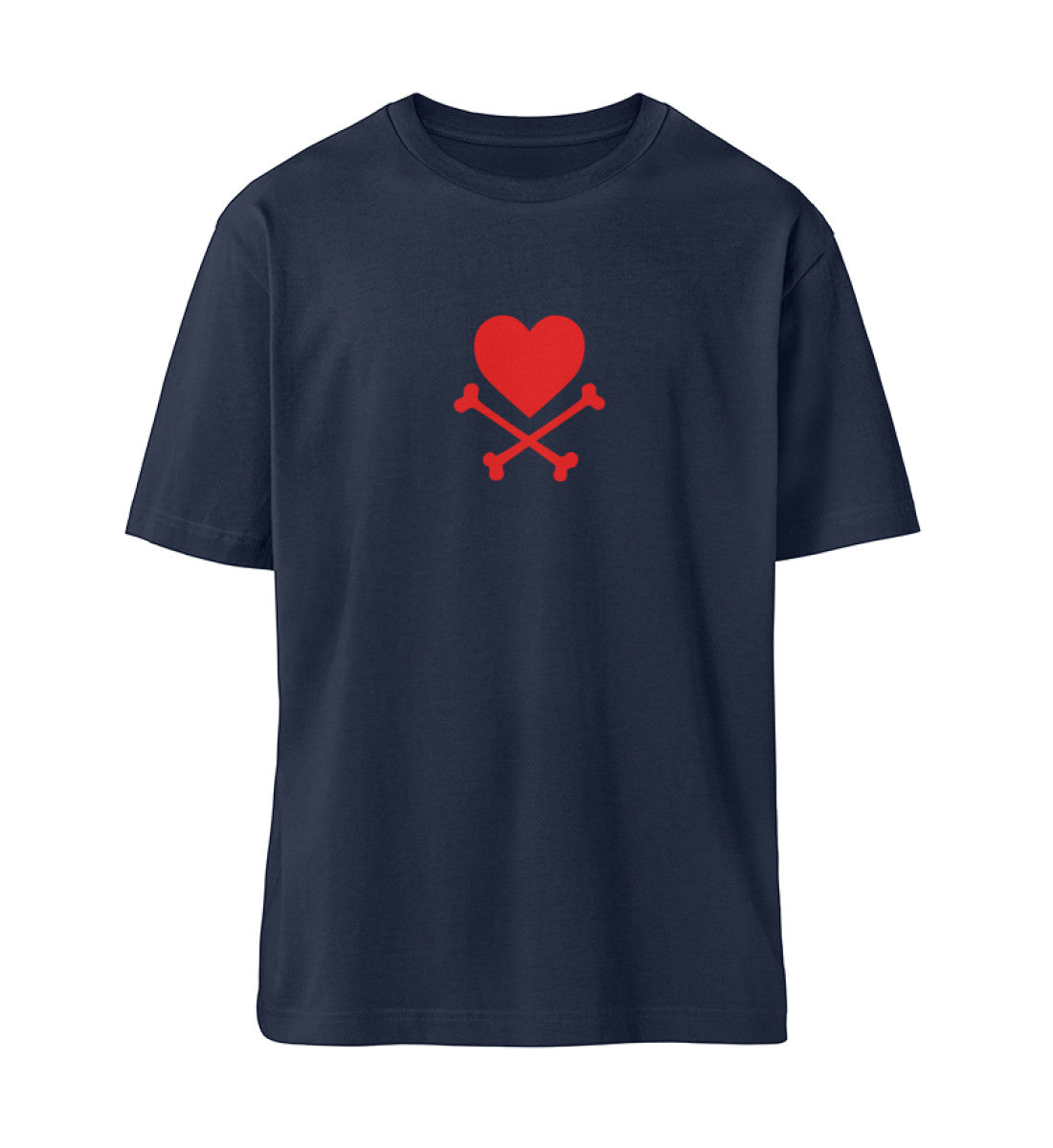 French Navy Blue T-Shirt Unisex für Damen und Herren in bedruckt mit dem Design der Roger Rockawoo Kollektion Pirate of love