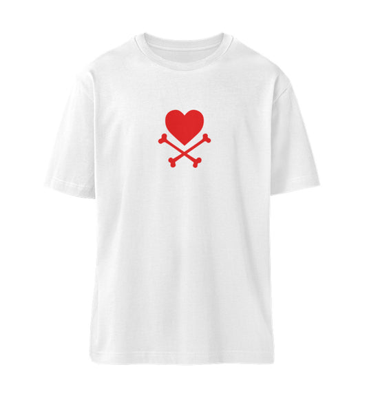 Weißes T-Shirt Unisex für Damen und Herren in bedruckt mit dem Design der Roger Rockawoo Kollektion Pirate of love