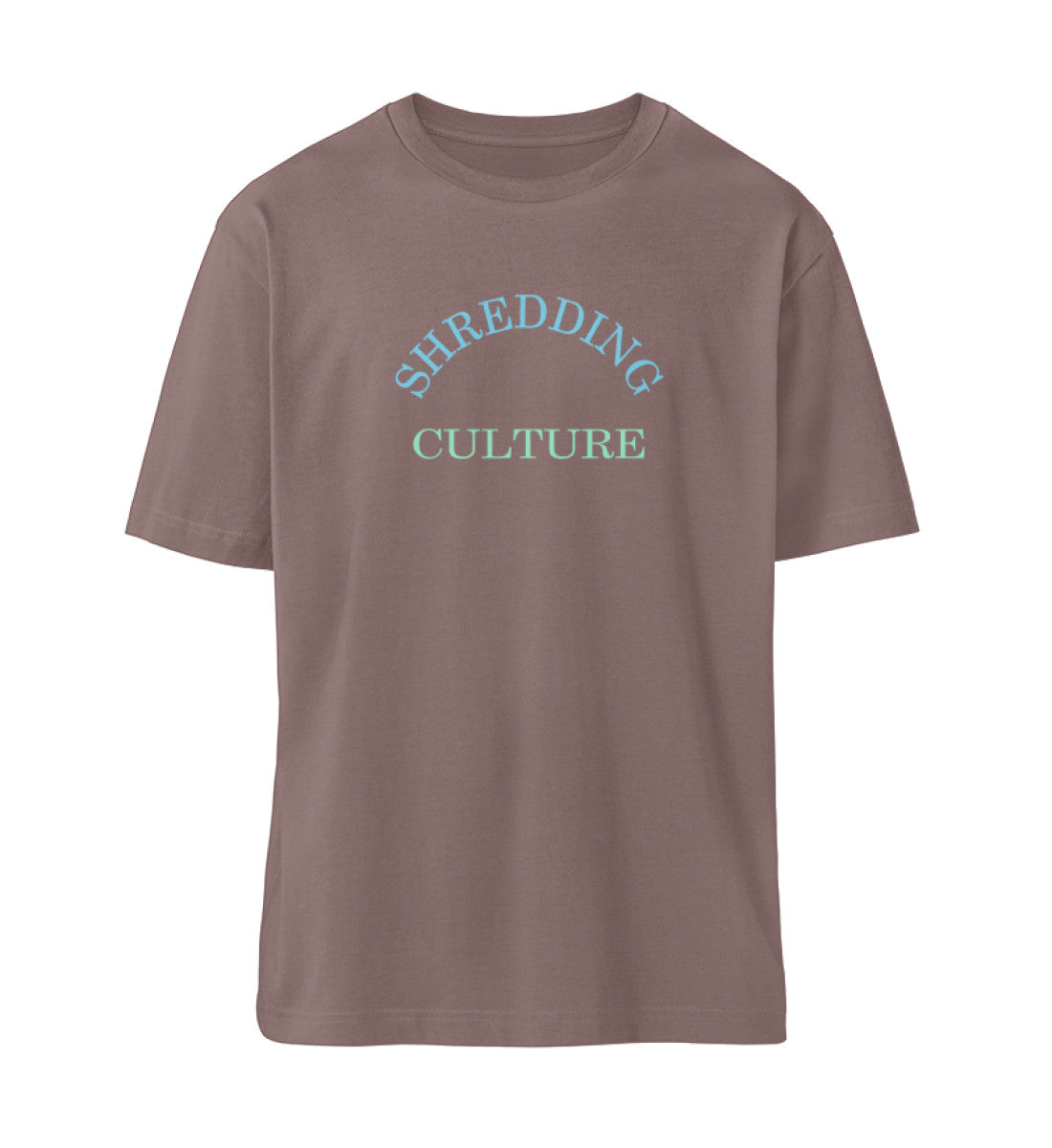 Braunes T-Shirt Unisex Relaxed Fit für Frauen und Männer bedruckt mit dem Design der Roger Rockawoo Kollektion Skateboard Shredding Culture Community