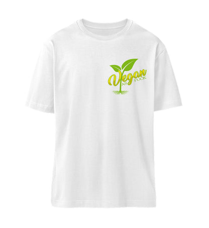 Weißes T-Shirt Unisex Relaxed Fit für Frauen und Männer bedruckt mit dem Design der Roger Rockawoo Kollektion vegan as f