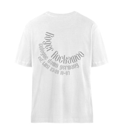 Weißes T-Shirt Unisex Relaxed Fit für Frauen und Männer bedruckt mit dem Design der Roger Rockawoo Kollektion Rocknroll never lies