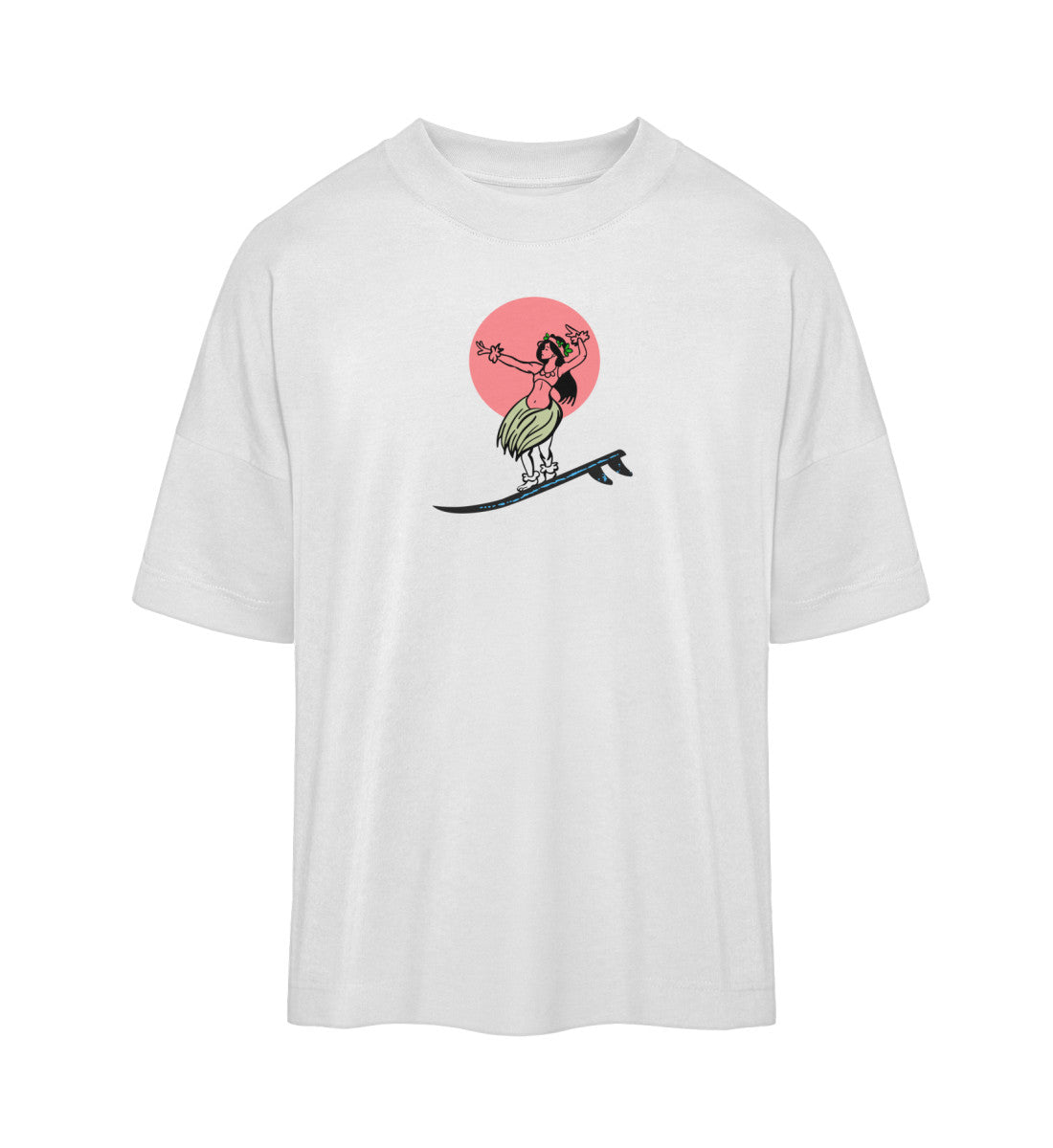 Weißes T-Shirt Unisex Oversize Fit für Frauen und Männer bedruckt mit dem Design der Roger Rockawoo Kollektion Surf where wet dreams become true