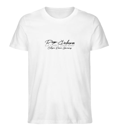 Weißes T-Shirt für Frauen und Männer bedruckt mit dem Design der Roger Rockawoo Kollektion Surf where wet dreams become true