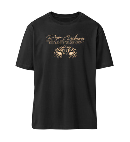 Schwarzes T-Shirt Unisex Relaxed Fit für Frauen und Männer bedruckt mit dem Design der Roger Rockawoo Kollektion some attitude please
