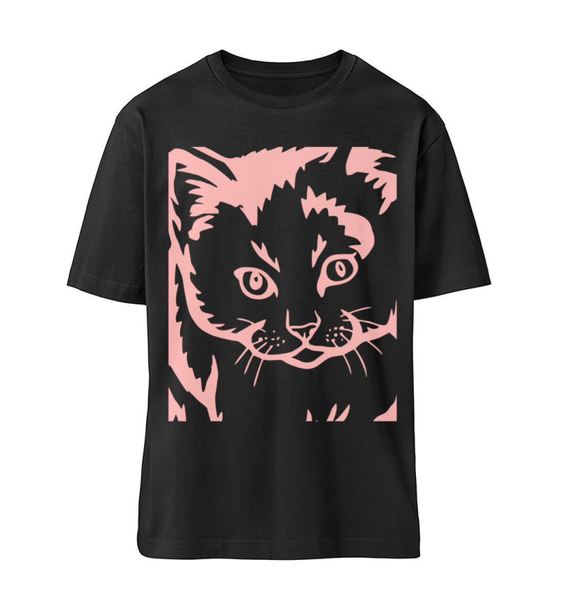 Schwarzes T-Shirt Unisex Relaxed Fit für Frauen und Männer bedruckt mit dem Design der Roger Rockawoo Clothing Kollektion we are not alone Katze