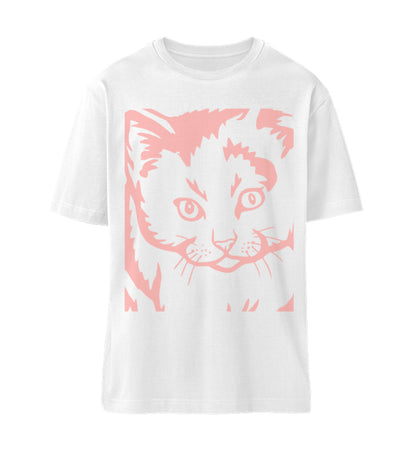Weißes T-Shirt Unisex Relaxed Fit für Frauen und Männer bedruckt mit dem Design der Roger Rockawoo Clothing Kollektion we are not alone Katze