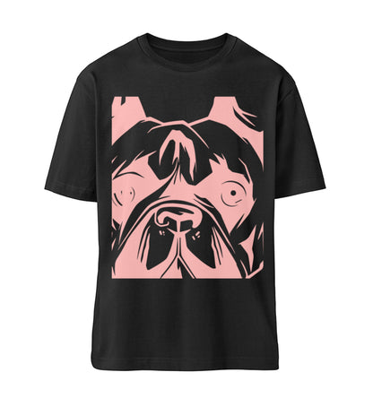 Schwarzes T-Shirt Unisex Relaxed Fit für Frauen und Männer bedruckt mit dem Design der Roger Rockawoo Clothing Kollektion we are not alone french bulldogge