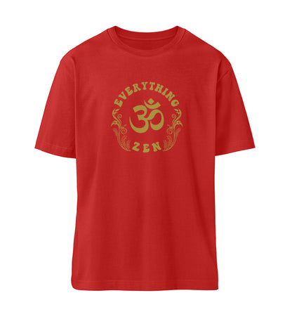Rotes T-Shirt Unisex für Damen und Herren bedruckt mit dem Design der Yoga Everything Zen Kollektion und dem Logo Schriftzug von Roger Rockawoo Clothing