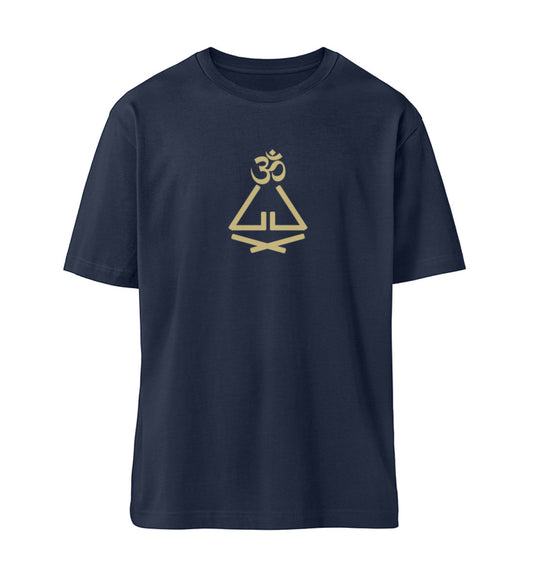 French Navy Blue T-Shirt Unisex für Damen und Herren bedruckt mit dem Design der Yoga Lotus Kollektion und dem Logo Schriftzug von Roger Rockawoo Clothing