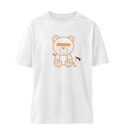 Weißes T-Shirt Unisex Relaxed Fit für Damen und Herren bedruckt mit dem Design der Roger Rockawoo Kollektion Your very last Teddybear