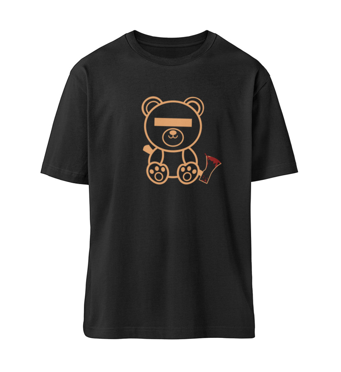 Schwarzes T-Shirt Unisex Relaxed Fit für Damen und Herren bedruckt mit dem Design der Roger Rockawoo Kollektion Your very last Teddybear