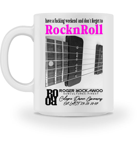 Keramiktasse bedruckt mit dem Design der Kollektion Rocknroll Weekend im Roger Rockawoo Clothing Webshop White-3