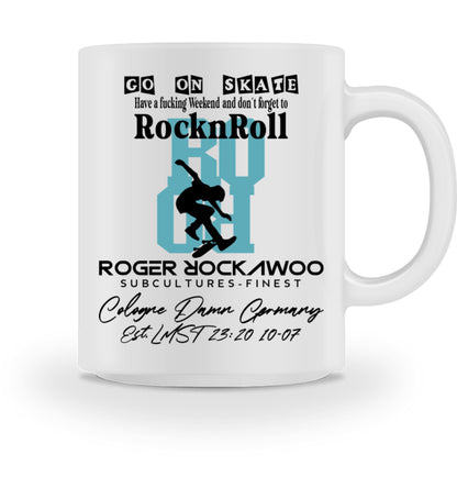 Keramiktasse bedruckt mit dem Design der Kollektion Go on Skate im Roger Rockawoo Clothing Webshop White-3