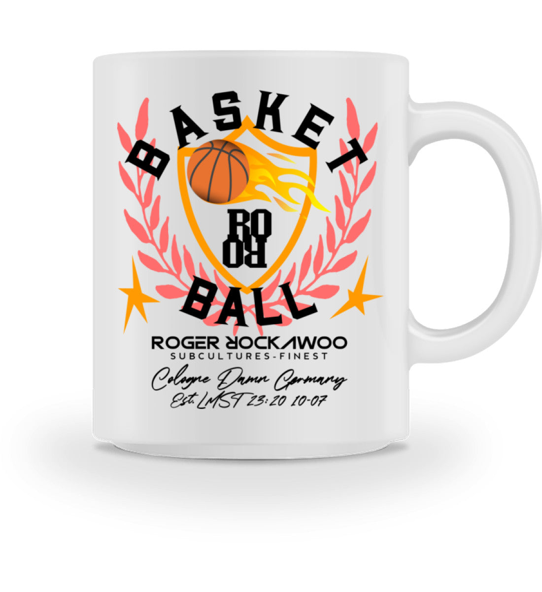 Keramiktasse bedruckt mit dem Design der Kollektion Basketball Jump Kollektion im Roger Rockawoo Clothing Webshop White-3