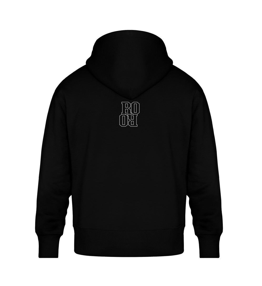 Schwarzer Oversize Hoodie Unisex für Frauen und Männer bedruckt mit dem Design der Roger Rockawoo Kollektion hip hop is rocknroll