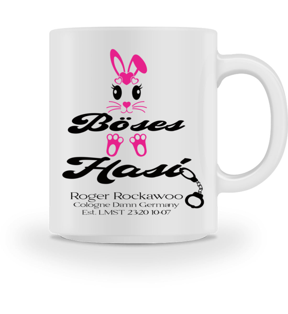 Kaffeetasse Teetasse aus Keramik bedruckt mit dem Design der Roger Rockawoo Kollektion Boeses Hasi