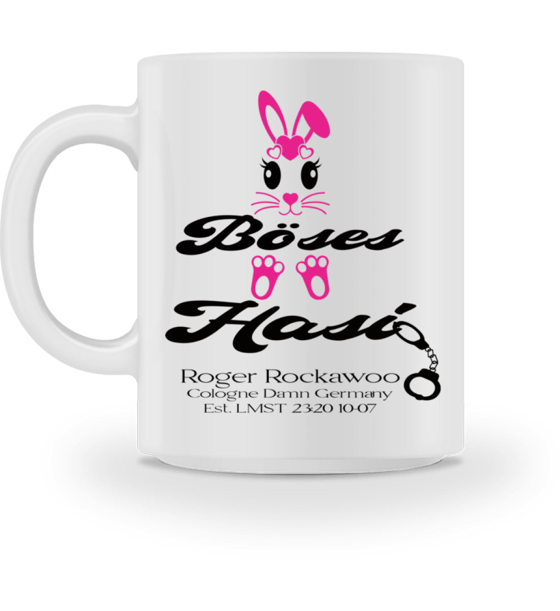 Kaffeetasse Teetasse aus Keramik bedruckt mit dem Design der Roger Rockawoo Kollektion Boeses Hasi