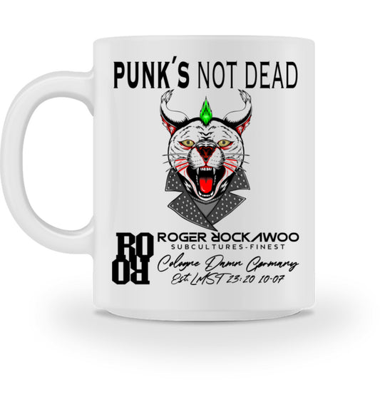 Keramiktasse bedruckt mit dem Design der Kollektion Punks not dead im Roger Rockawoo Clothing Webshop White-3