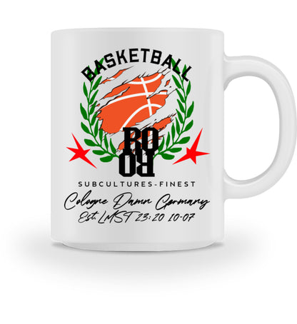 Keramiktasse bedruckt mit dem Design der Kollektion Basketball Jump im Roger Rockawoo Clothing Webshop White-3