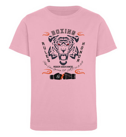 T-Shirt Kids Kinder Unisex mit Print Design der Boxing Rules and Honor Kollektion im Roger Rockawoo Fashion Webstore Cotton Pink-6883