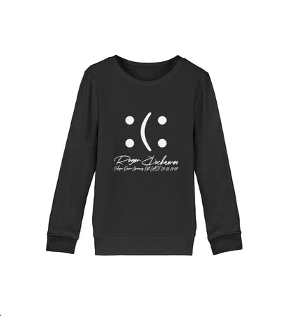 Schwarzes Sweatshirt Unisex für Kinder rückseitig bedruckt in weiß mit dem Design der You Decide Kollektion und dem Logo Schriftzug von Roger Rockawoo Clothing