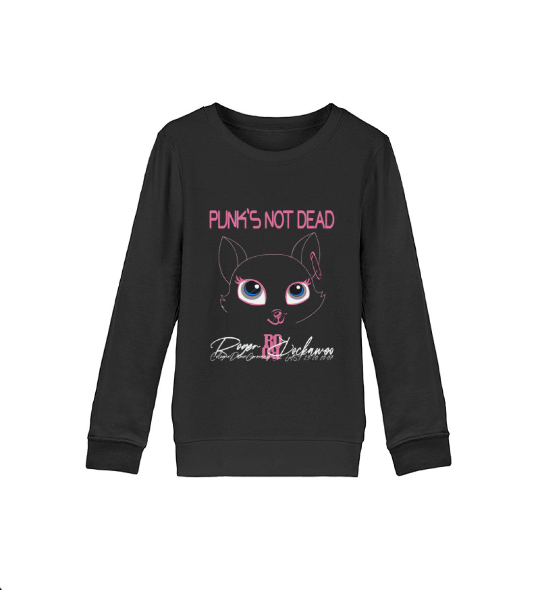 Sweatshirt Kids Kinder Jungen und Mädchen mit Print Design der Punks not dead Katzen Kopf Motiv Kollektion im Roger Rockawoo Fashion Webstore Schwarz-16