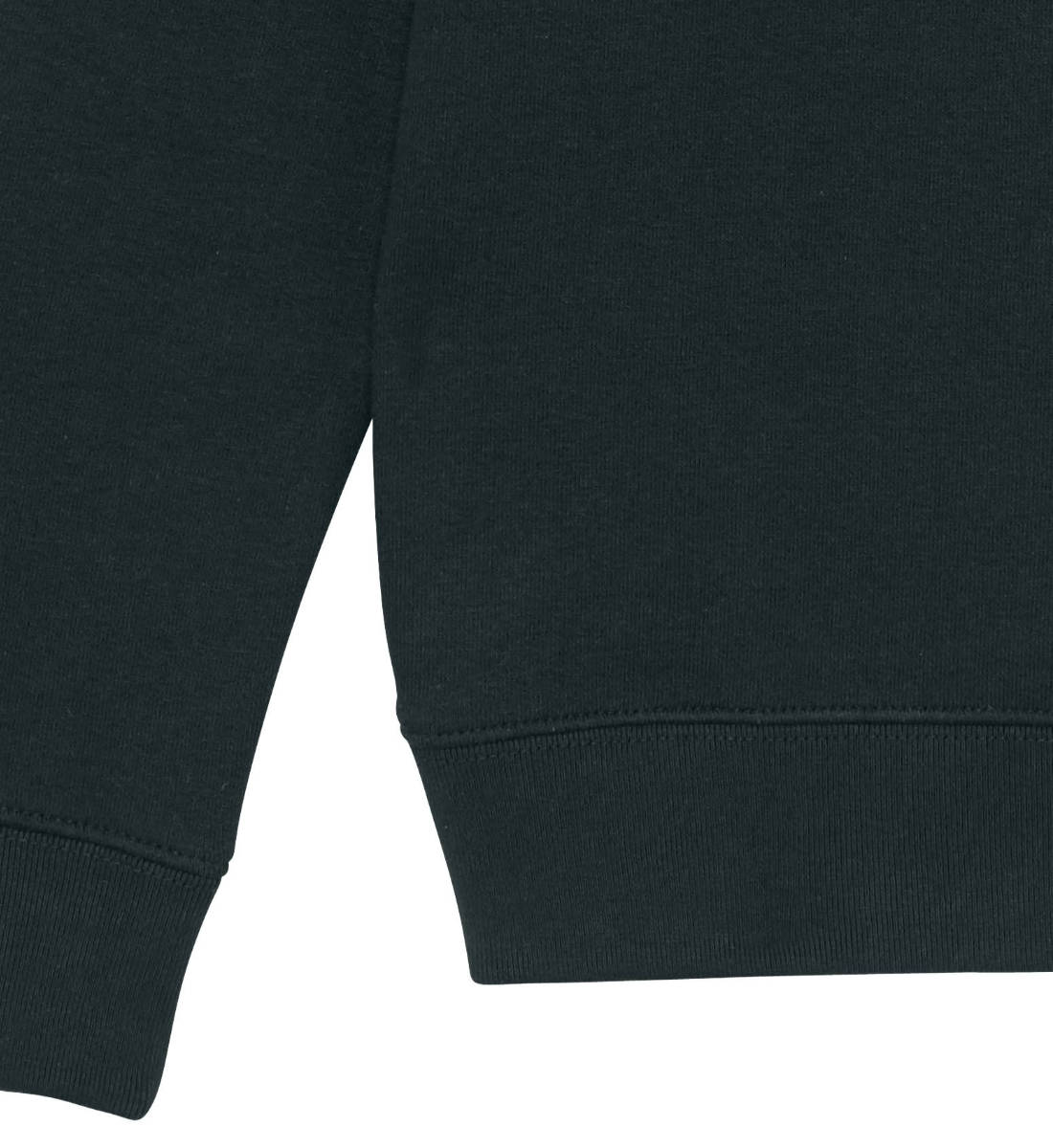 Schwarzes Sweatshirt Unisex für Kinder rückseitig bedruckt in weiß mit dem Design der You Decide Kollektion und dem Logo Schriftzug von Roger Rockawoo Clothing