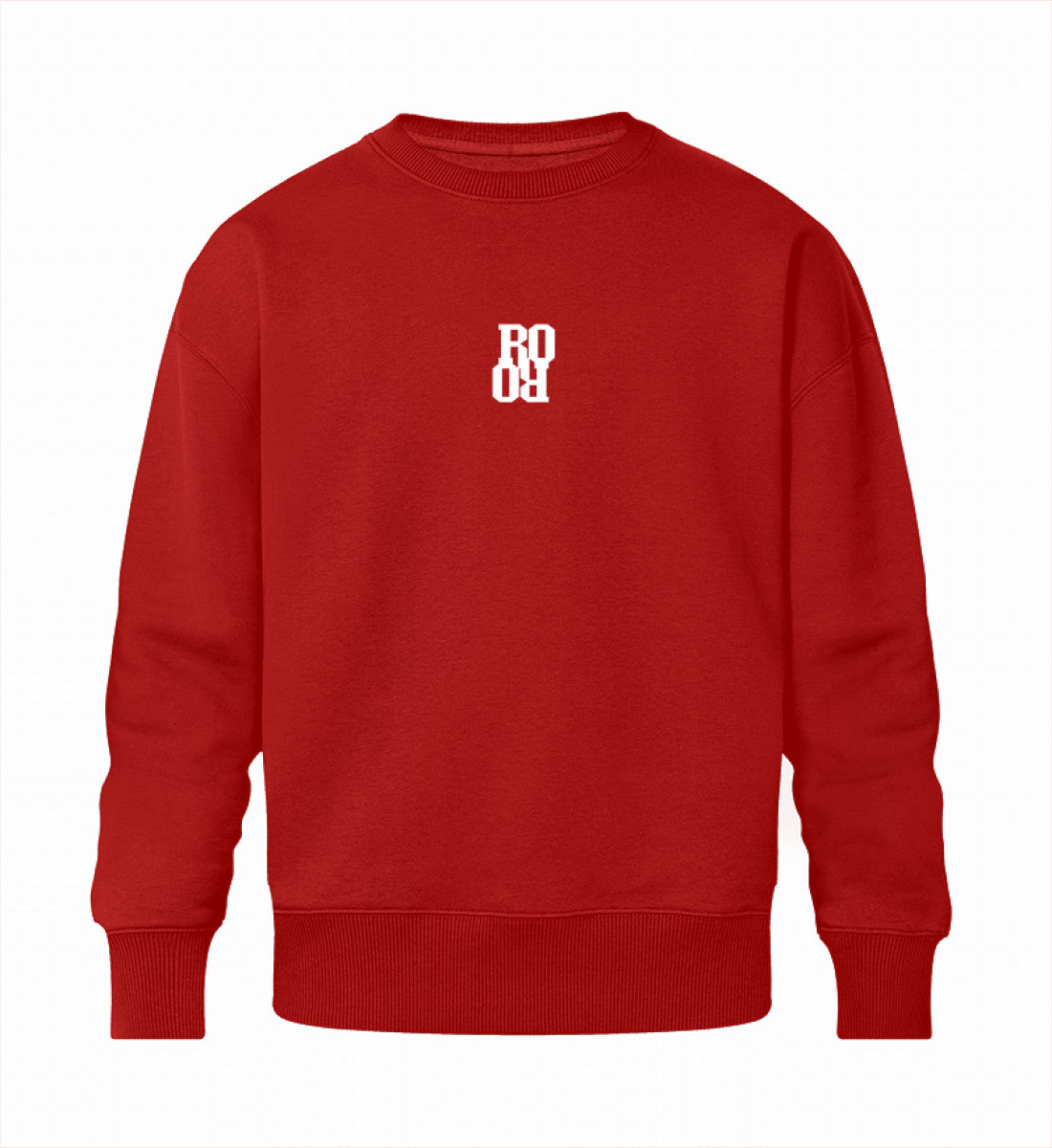 Rotes Sweatshirt Unisex für Frauen und Männer bedruckt mit dem Design der Roger Rockawoo Kollektion surf shredding Culture Community