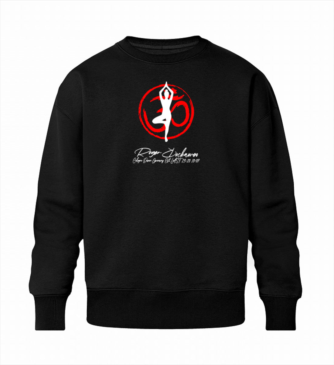 Schwarzes Sweatshirt Unisex Relaxed Fit mit Print Design aus der Kollektion Yoga Tree vrksasana von Roger rockawoo Clothing