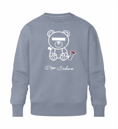 Serene Blue farbiges Sweatshirt Unisex für Damen und Herren bedruckt mit dem Design der Roger Rockawoo Kollektion Your very last Teddy Bear