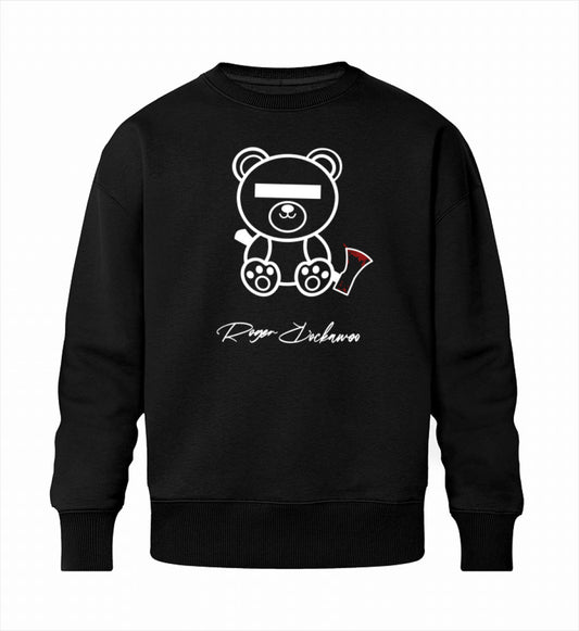 Schwarzes Sweatshirt Unisex für Damen und Herren bedruckt mit dem Design der Roger Rockawoo Kollektion Your very last Teddy Bear