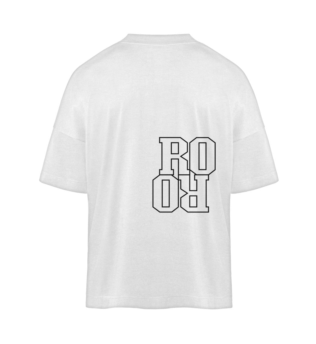 Weißes T-Shirt Unisex Oversize Fit für Frauen und Männer bedruckt mit dem Design der Roger Rockawoo Kollektion basketball run and gun