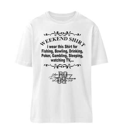 T-Shirt Relaxed Fit Unisex für Damen und Herren bedruckt mit Print Design Aufdruck der Weekend Shirt Edition im Roger Rockawoo Clothing Webstore Subcultures Finest White-3