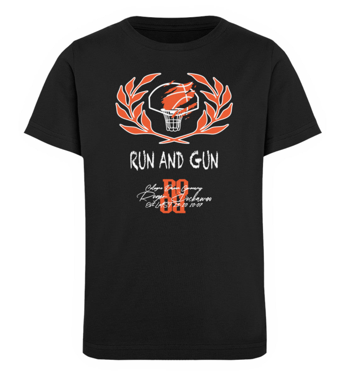 T-Shirt für Kinder Mädchen und Jungen bedruckt mit Print Design Aufdruck der Basketball Run and Gun Collection im Roger Rockawoo Clothing Webstore Subcultures Finest Schwarz-16