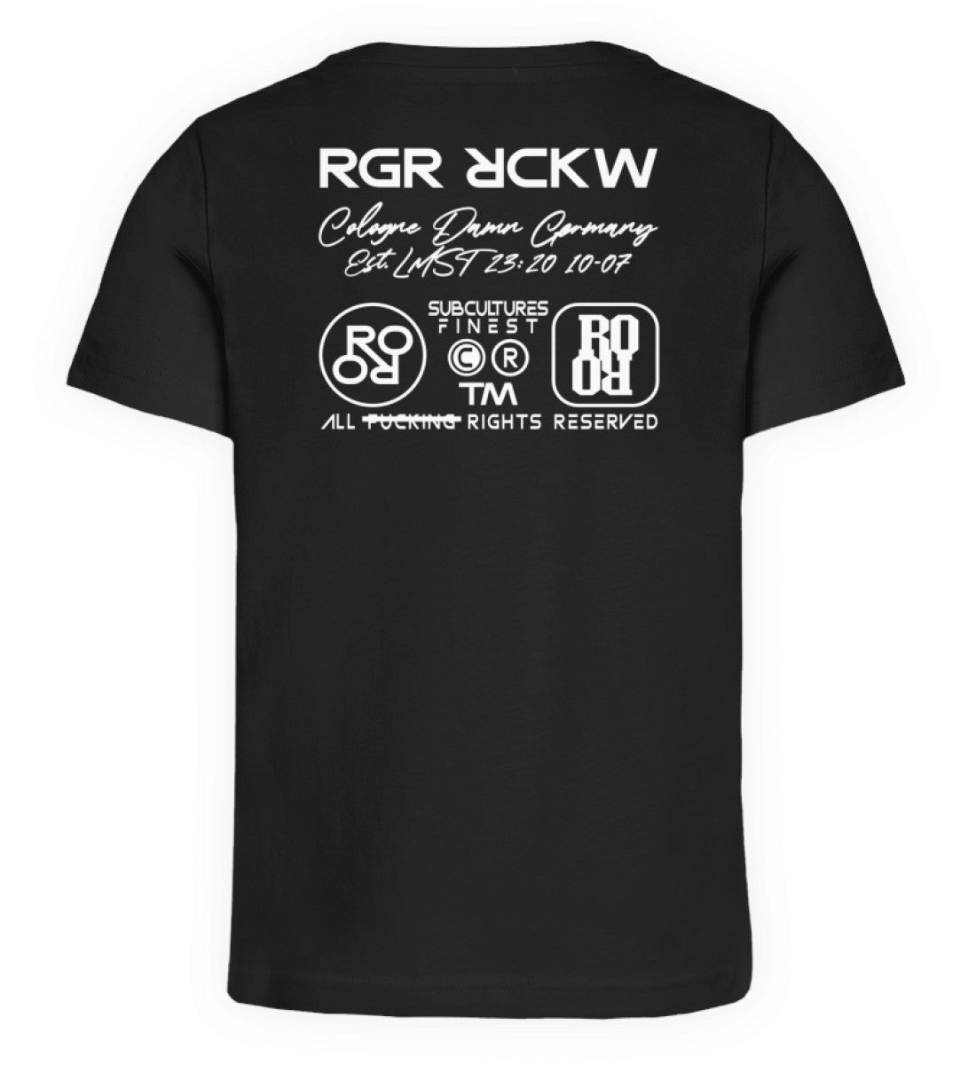Schwarzes Kinder T-Shirt für Mädchen und Jungen bedruckt mit dem Design der Roger Rockawoo Kollektion Community Ufo alien earthlings welcome