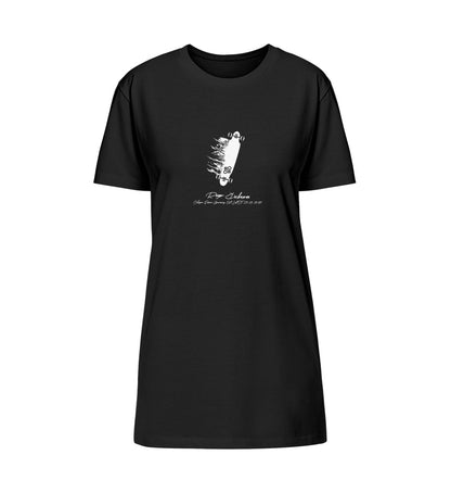 Schwarzes T-Shirt Kleid bedruckt mit Skateboard und Logo Schriftzug der Melting Skateboard Kollektion von Roger Rockawoo Clothing
