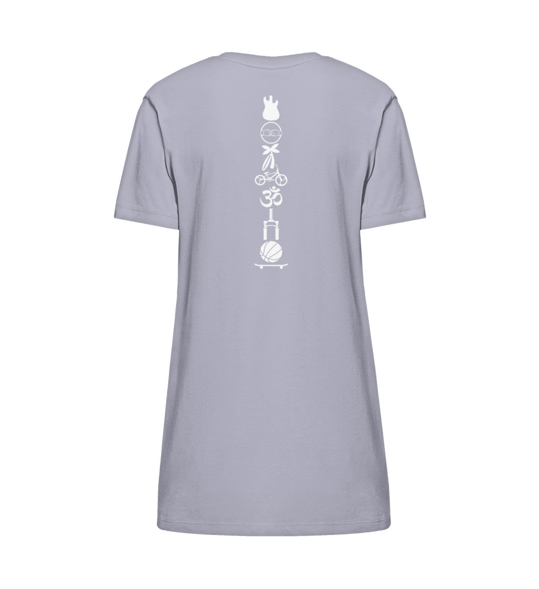 Lavender farbiges T-Shirt Kleid mit Design Druck der Roger Rockawoo Kollektion Icons