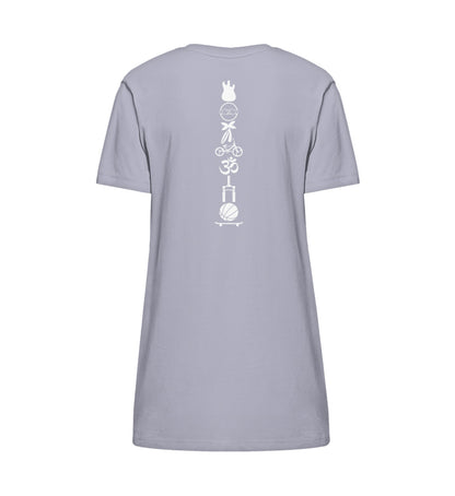 Lavender farbiges T-Shirt Kleid mit Design Druck der Roger Rockawoo Kollektion Icons
