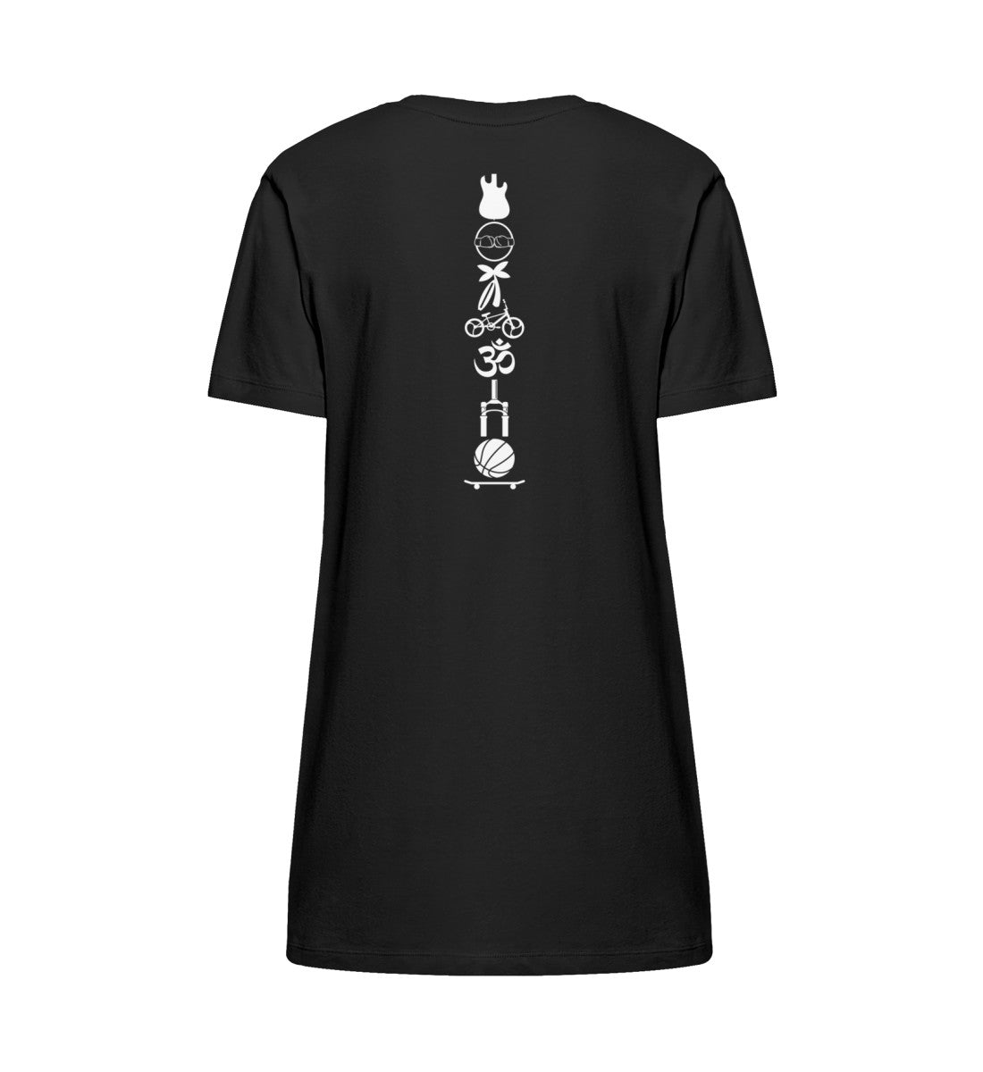 Schwarzes T-Shirt Kleid mit Design Druck der Roger Rockawoo Kollektion Icons