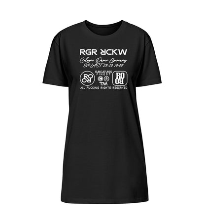 Schwarzes T-Shirt Kleid mit Design Druck der Roger Rockawoo Kollektion Icons