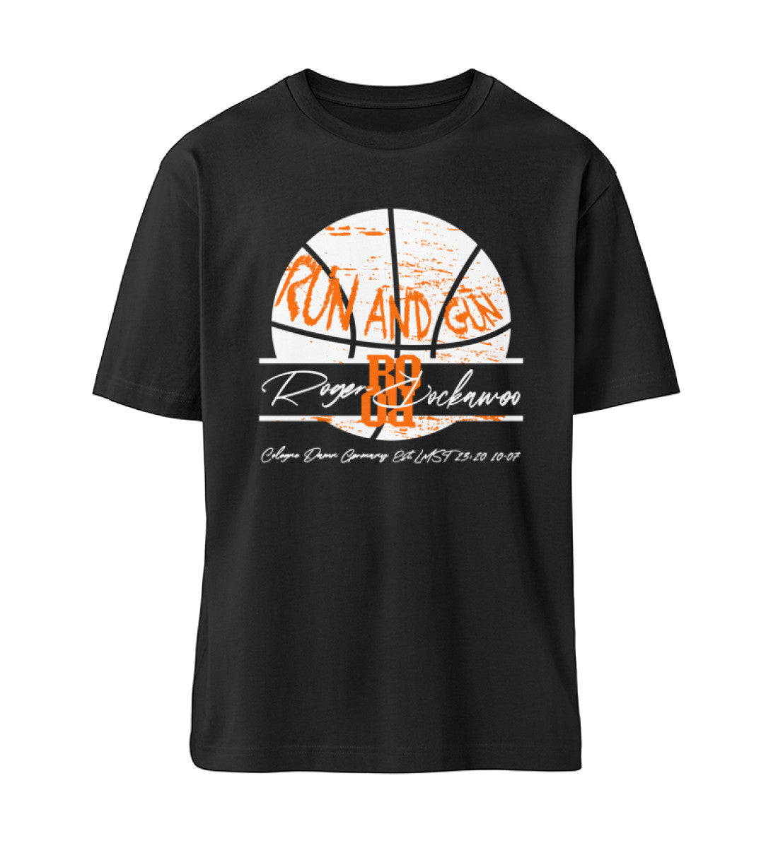 T-Shirt Relaxed Fit Damen Herren mit Print Design der Basketball Run and Gun Kollektion im Roger Rockawoo Fashion Webstore Schwarz-16