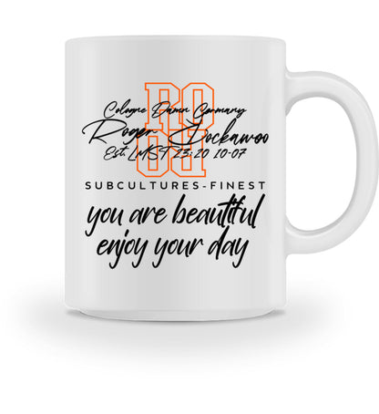 Tasse aus Keramik bedruckt mit dem Design der you are beautiful Edition im Roger Rockawoo Clothing Webshop Farbe weiss