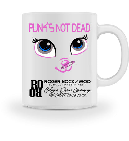 Keramiktasse bedruckt mit dem Design der Kollektion Punks not dead im Roger Rockawoo Clothing Webshop White-3